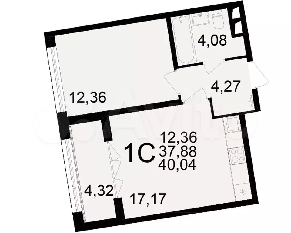 1-к. квартира, 40 м, 8/17 эт. - Фото 0