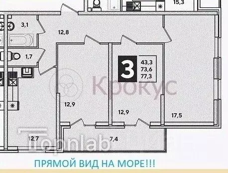 3-к кв. Краснодарский край, Новороссийск ул. Котанова, 2к1 (77.0 м) - Фото 2