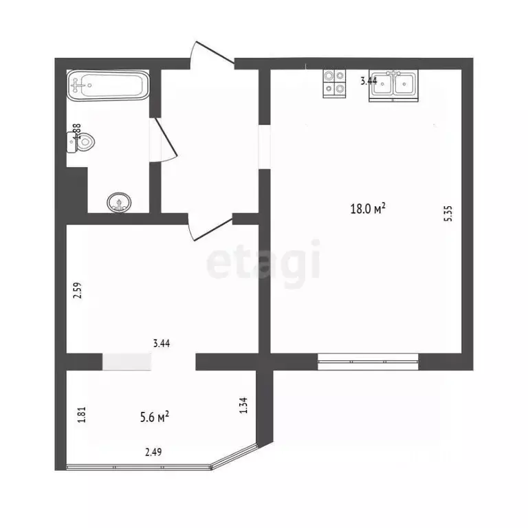 1-к кв. Ханты-Мансийский АО, Сургут ул. Семена Билецкого, 2 (43.0 м) - Фото 2