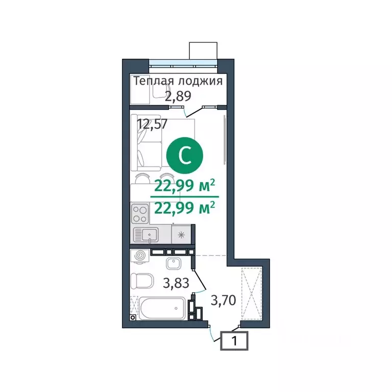 Студия Тюменская область, Тюменский муниципальный округ, д. Дударева ... - Фото 1