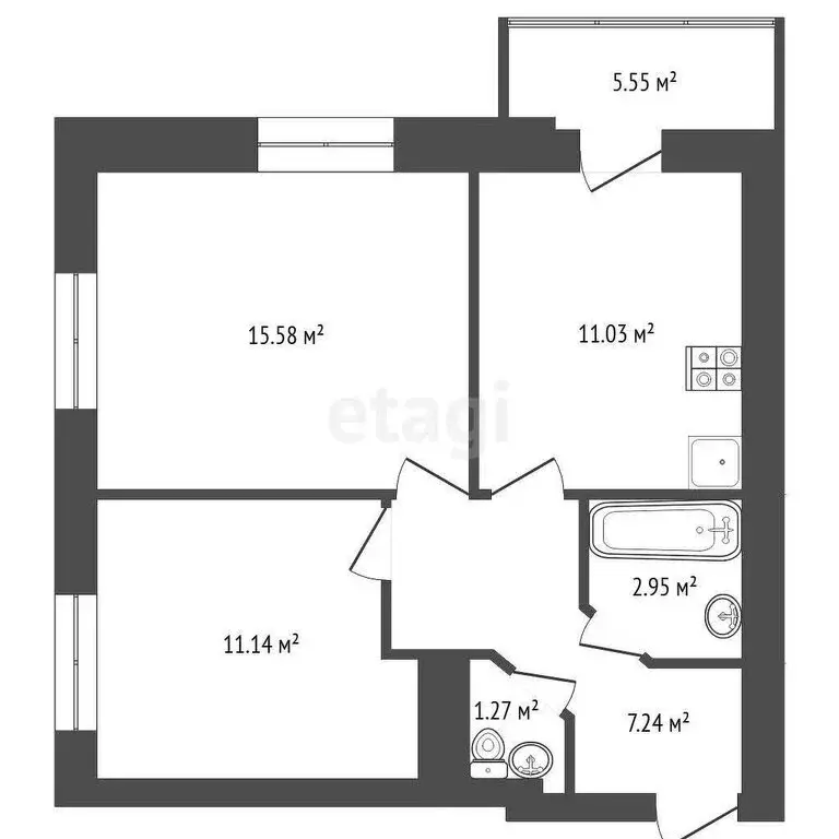 2-комнатная квартира: Набережные Челны, 64-й комплекс, 03 (54 м) - Фото 1