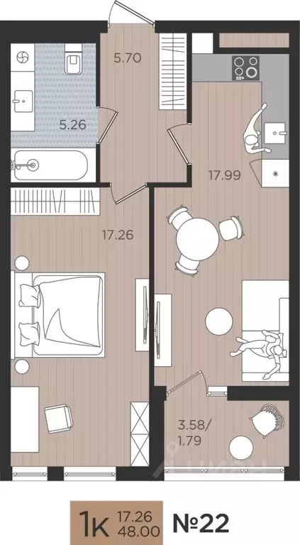 1-к кв. Калининградская область, Калининград Мой Город жилой комплекс ... - Фото 1