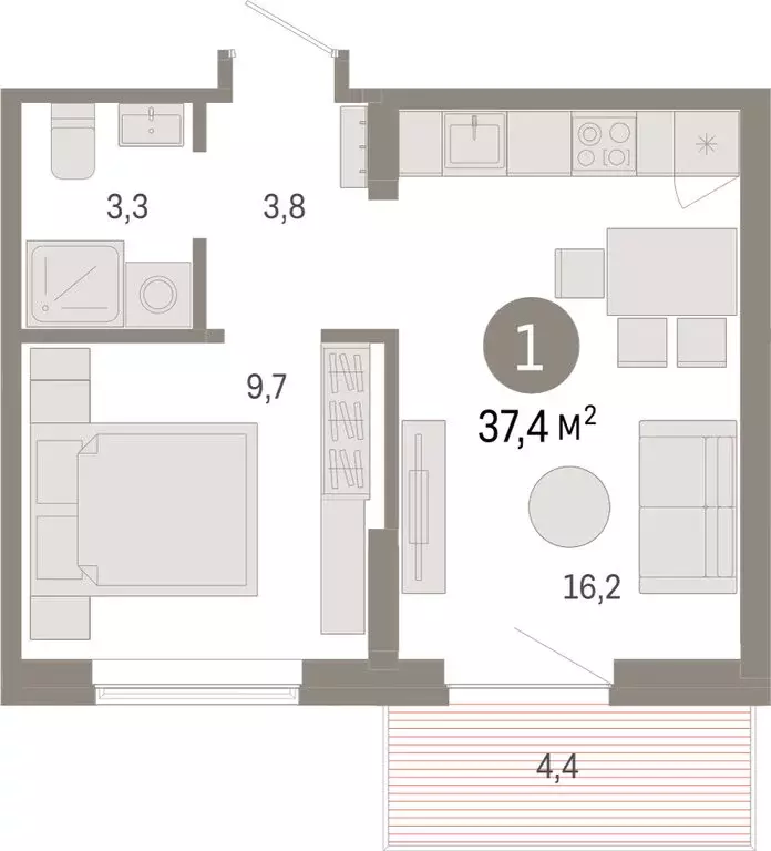 1-комнатная квартира: Омск, Кировский округ (37.36 м) - Фото 1