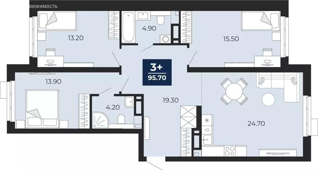 3-комнатная квартира: Тюмень, жилой комплекс Айвазовский Сити (95.7 м) - Фото 0