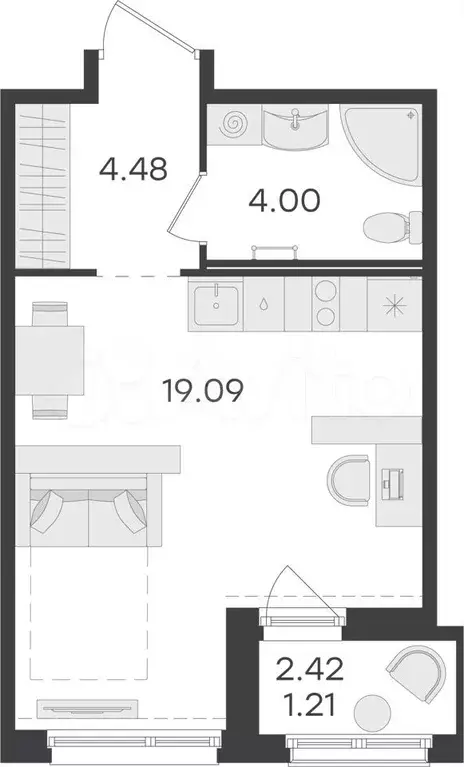 Квартира-студия, 28,8 м, 7/15 эт. - Фото 0