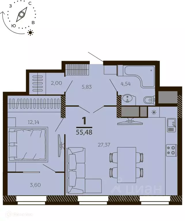 1-к кв. Рязанская область, Рязань ул. Есенина (55.48 м) - Фото 2