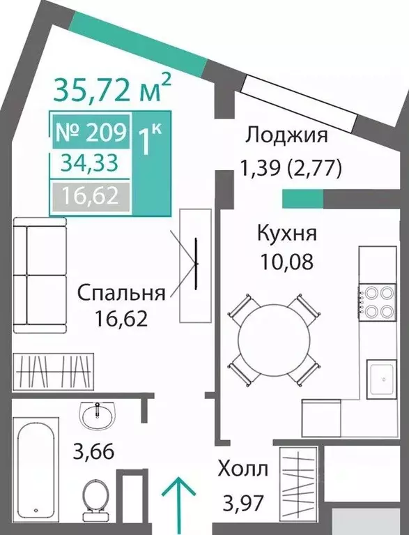 1-к кв. Крым, Симферополь Крымская роза мкр,  (35.72 м) - Фото 0