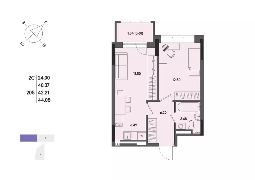 2-к кв. Удмуртия, Ижевск ул. Джамбула, 83 (42.21 м) - Фото 1