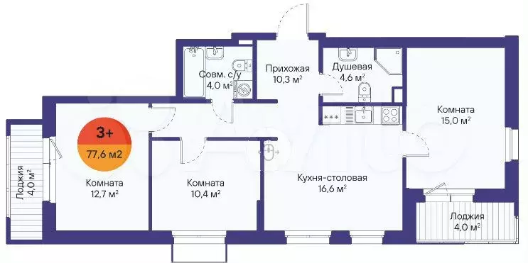 3-к. квартира, 77,6 м, 1/16 эт. - Фото 1