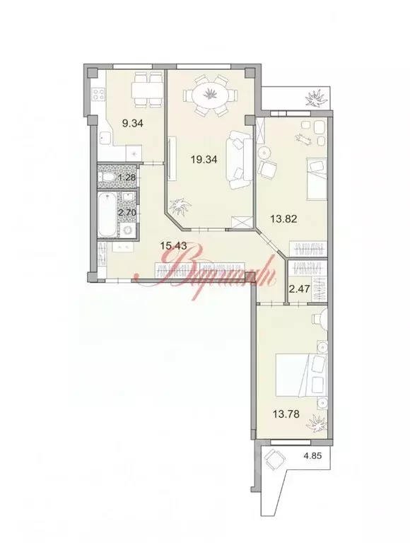 3-к кв. Архангельская область, Северодвинск ул. Карла Маркса, 62 (78.8 ... - Фото 2