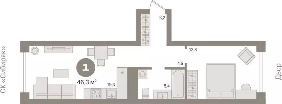 1-комнатная квартира: Новосибирск, улица Аэропорт, 88 (46.27 м) - Фото 1