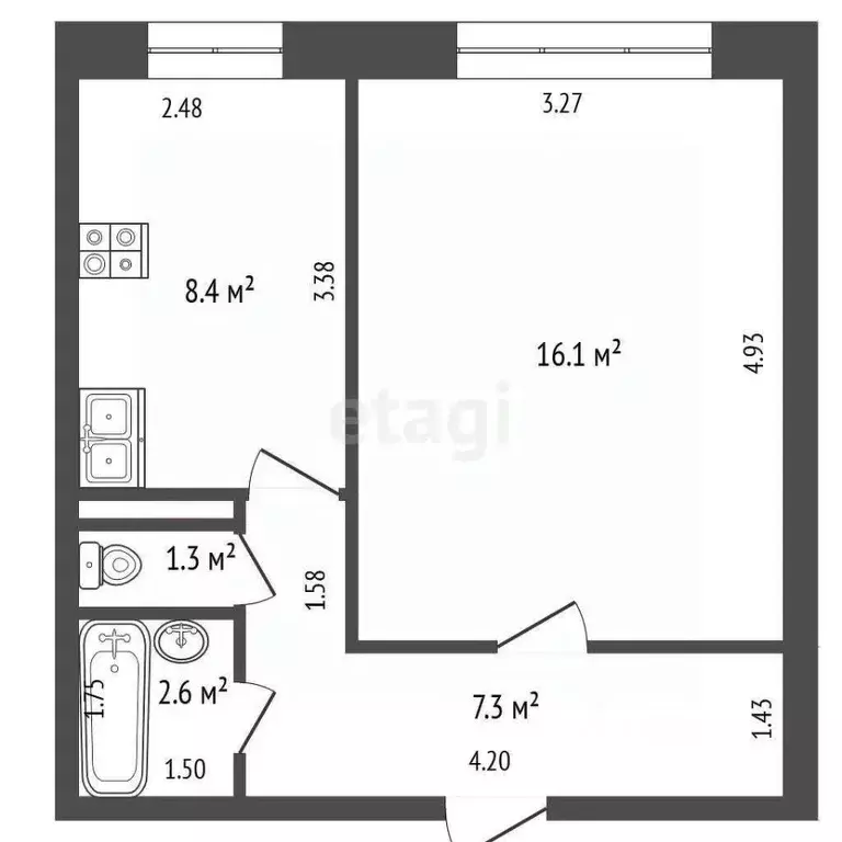 1-к кв. Татарстан, Нижнекамск Корабельная ул., 37 (35.7 м) - Фото 2