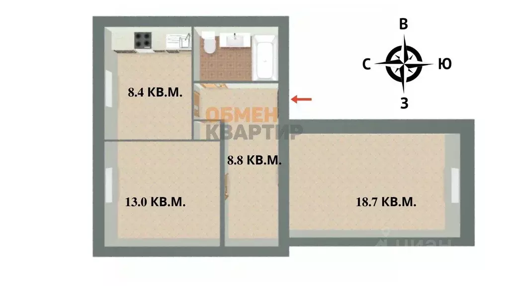 2-к кв. Свердловская область, Екатеринбург ул. Блюхера, 16 (53.8 м) - Фото 1