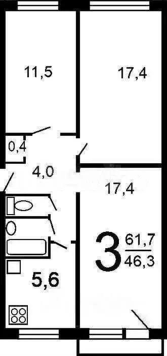 3-к. квартира, 60,1 м, 2/9 эт. - Фото 0