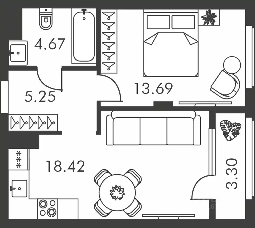 1-к кв. Тульская область, Тула ул. Карпова, 103А (45.33 м) - Фото 0