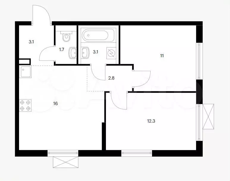 2-к. квартира, 50 м, 16/17 эт. - Фото 1