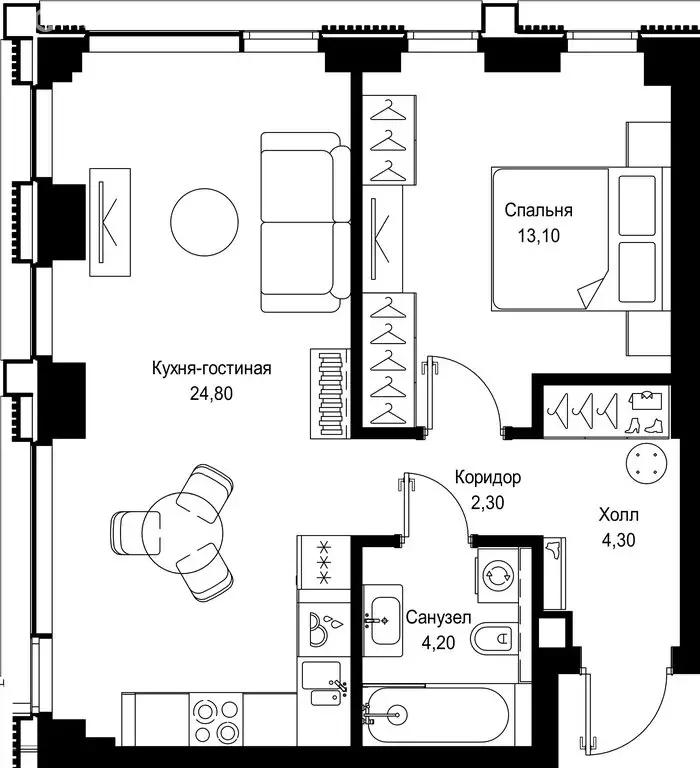 1-комнатная квартира: Москва, ЖК Ситидзен, к2 (48.7 м) - Фото 2