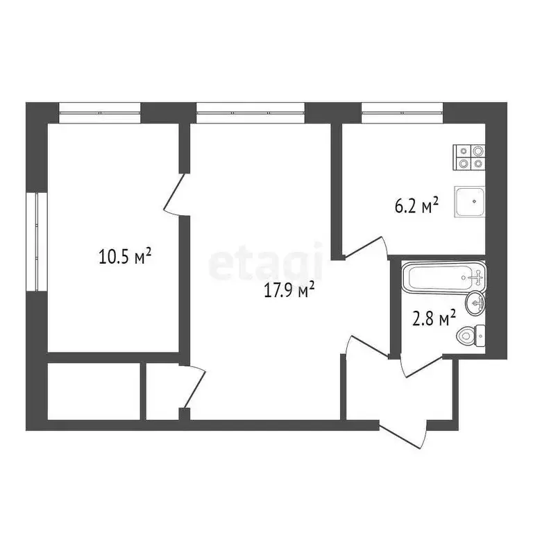 2-комнатная квартира: Обнинск, улица Победы, 1 (41.8 м) - Фото 0