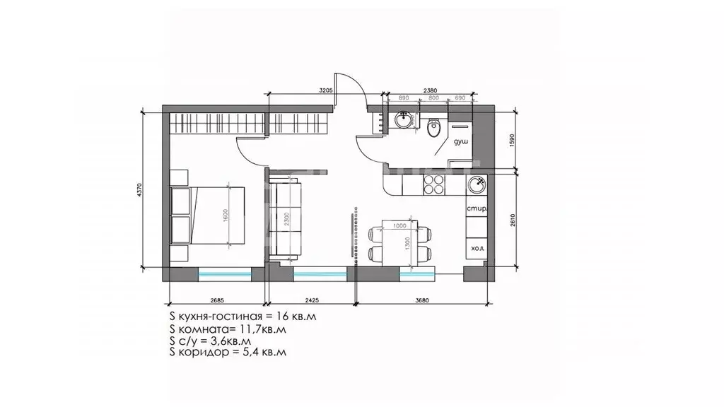 1-к кв. Иркутская область, Иркутск ул. Красноказачья, 23/3 (43.0 м) - Фото 1