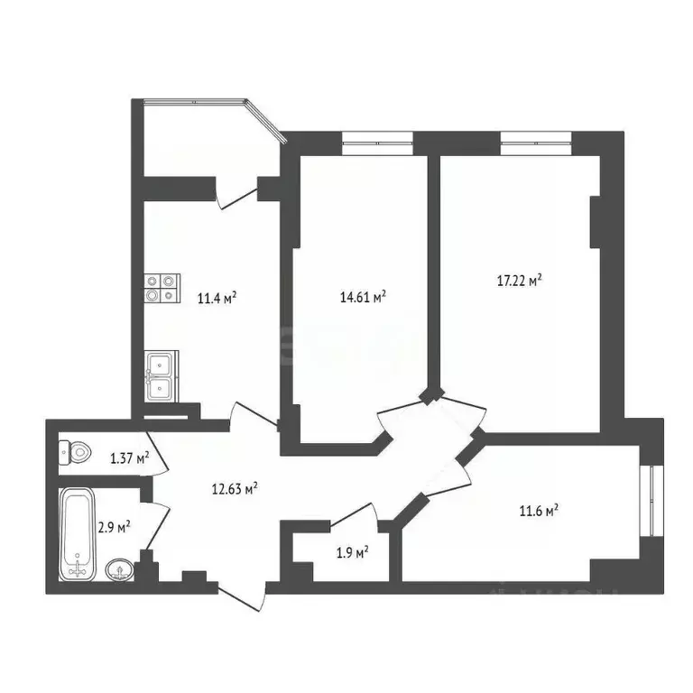 3-к кв. Ростовская область, Ростов-на-Дону ул. Герасименко, 17/4 (75.7 ... - Фото 2