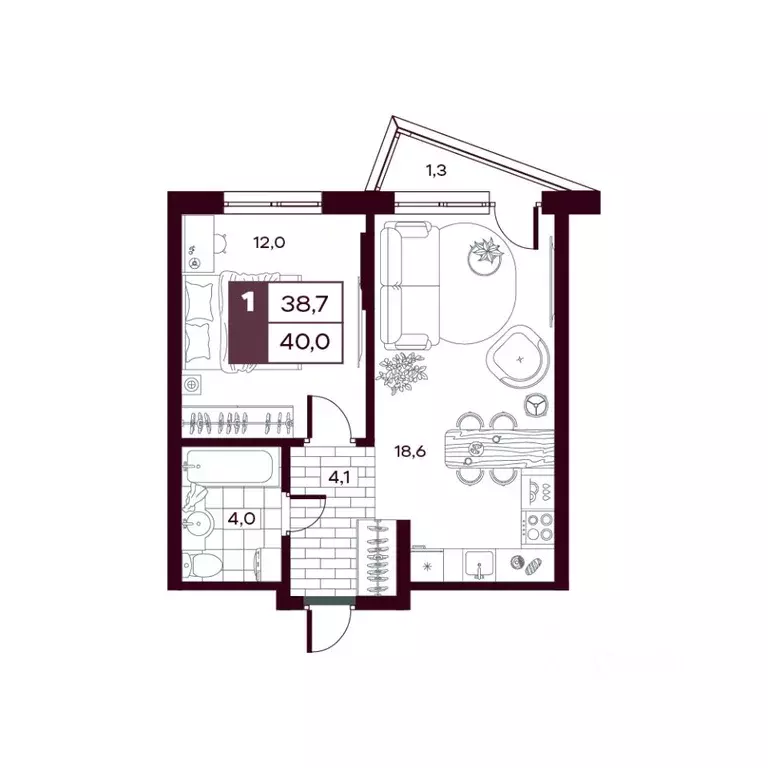 1-к кв. Тюменская область, Тюменский муниципальный округ, д. Дударева ... - Фото 1