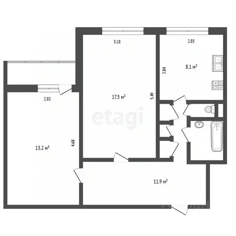 2-к кв. Ямало-Ненецкий АО, Новый Уренгой Советский мкр, 4/5 (55.2 м) - Фото 2