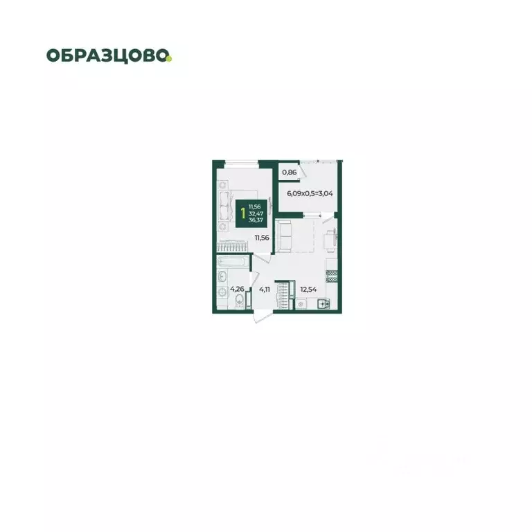 1-к кв. Краснодарский край, Краснодар Образцово мкр,  (36.37 м) - Фото 0