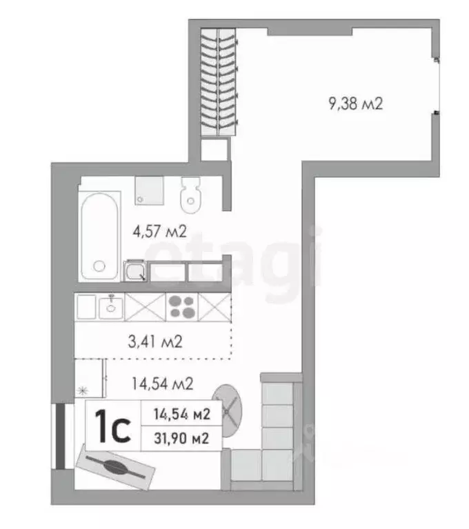 Студия Оренбургская область, Оренбург ул. Яицкая, 9 (31.9 м) - Фото 2