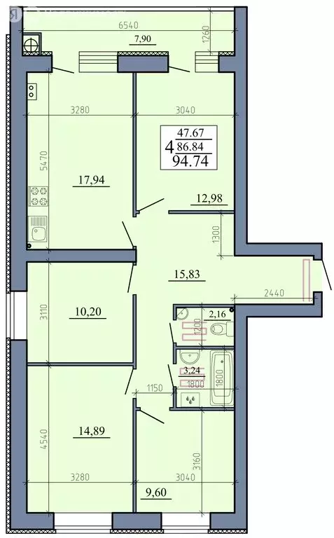 4-комнатная квартира: Рязанская область, Рыбное (94.74 м) - Фото 2
