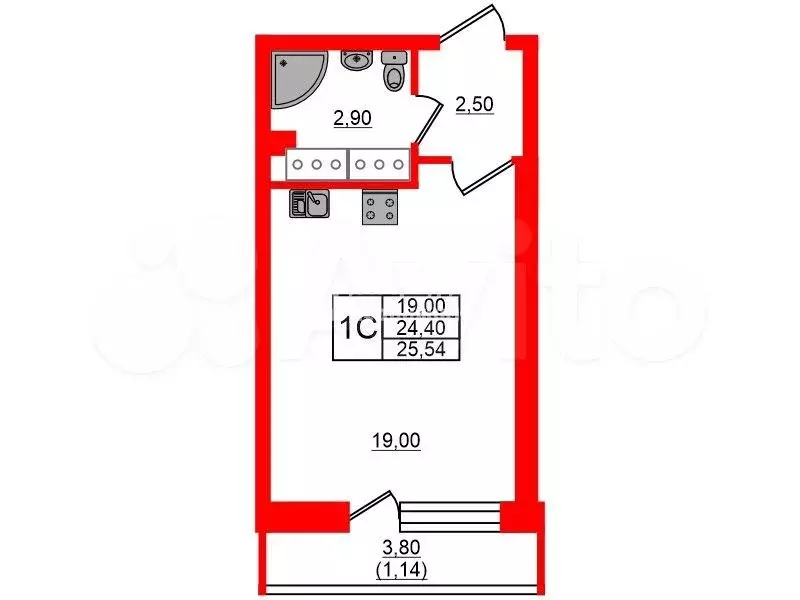 Квартира-студия, 25,5 м, 8/25 эт. - Фото 0