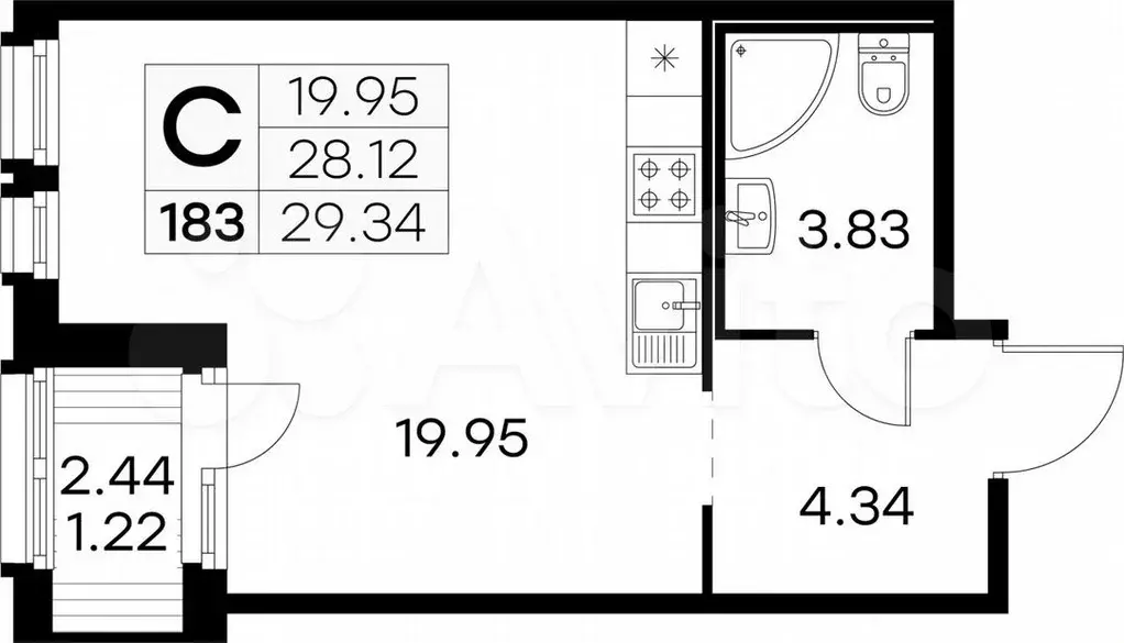 Квартира-студия, 29,3м, 5/15эт. - Фото 0