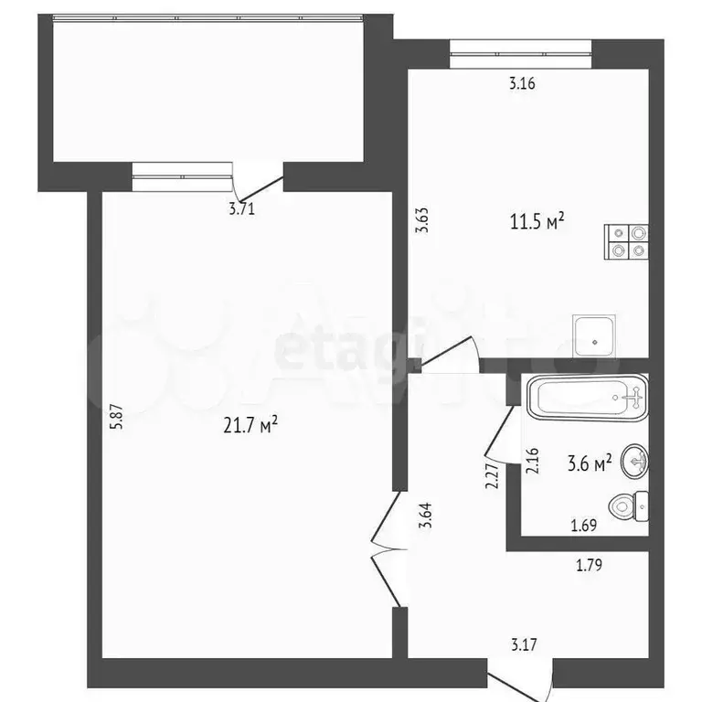 1-к. квартира, 44,7 м, 3/9 эт. - Фото 0