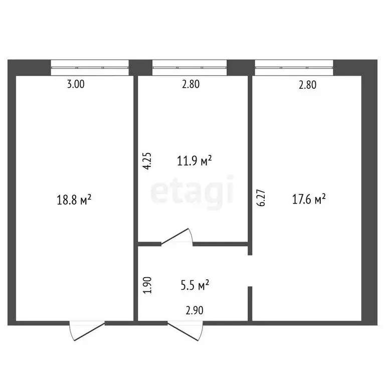 3-комнатная квартира: Калиновка, Юбилейная улица, 72 (53.8 м) - Фото 1