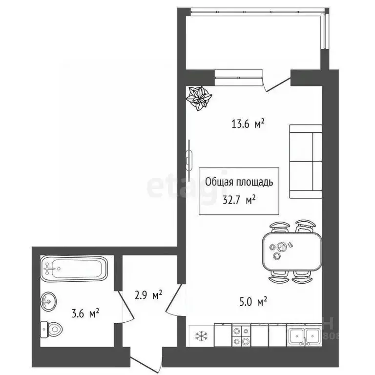 1-к кв. Новосибирская область, Новосибирск Приисковая ул., 38 (32.7 м) - Фото 2