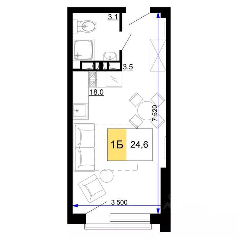 1-к кв. Краснодарский край, Анапа проезд Сосновый (24.6 м) - Фото 1