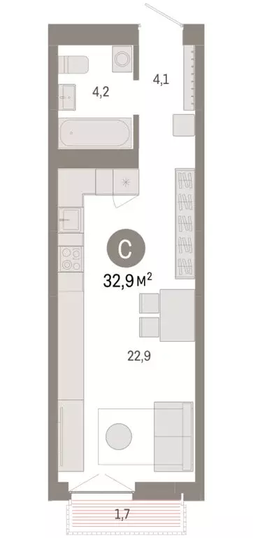 Квартира-студия: Новосибирск, Большевистская улица, 66 (32.87 м) - Фото 2