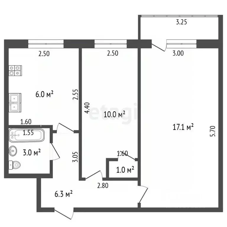 2-к кв. Башкортостан, Стерлитамак Коммунистическая ул., 59 (43.4 м) - Фото 2