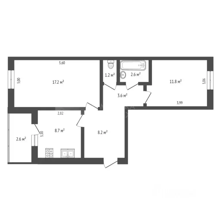 2-к кв. Тюменская область, Тюмень ул. Монтажников, 15А (54.0 м) - Фото 1