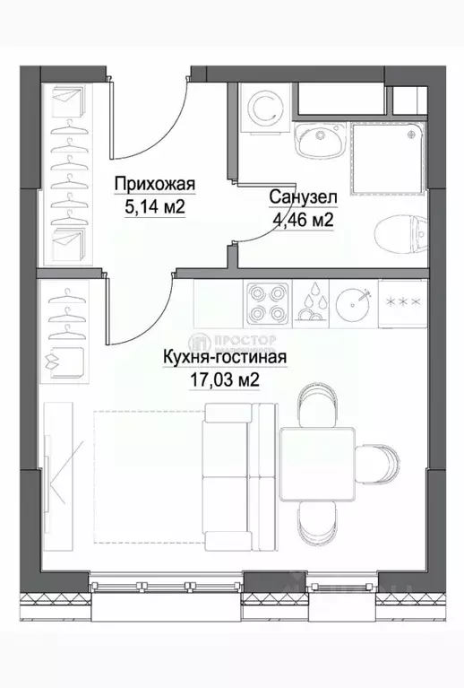 Студия Москва Ильменский проезд, 14к3 (26.7 м) - Фото 2