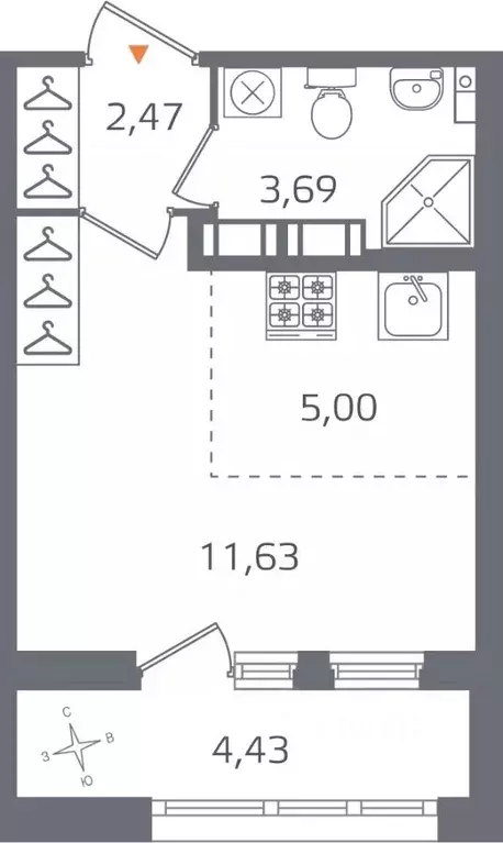 Студия Санкт-Петербург Полюстрово тер., Б15 жилой квартал,  (25.01 м) - Фото 0