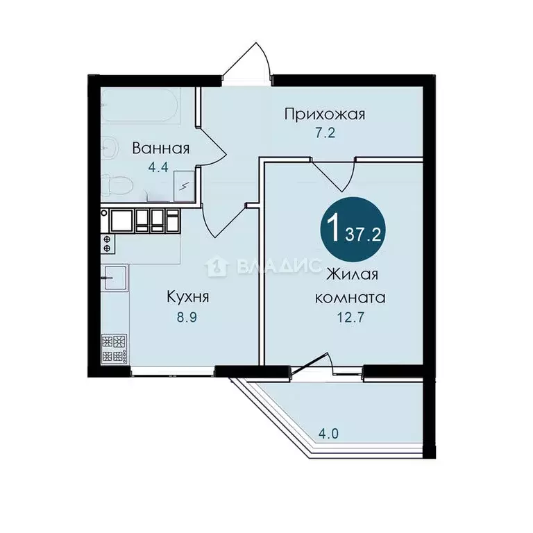 1-комнатная квартира: село Гайдук, улица Труда, 8 (36.6 м) - Фото 0