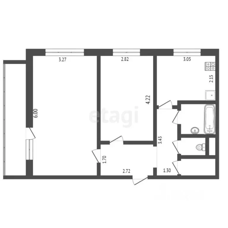 2-к кв. Тюменская область, Тюмень ул. Монтажников, 16 (52.9 м) - Фото 1