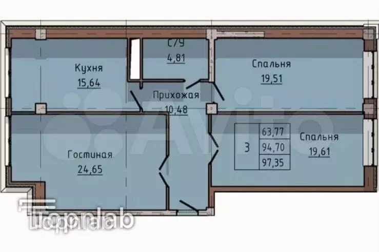 3-к. квартира, 98 м, 6/10 эт. - Фото 0