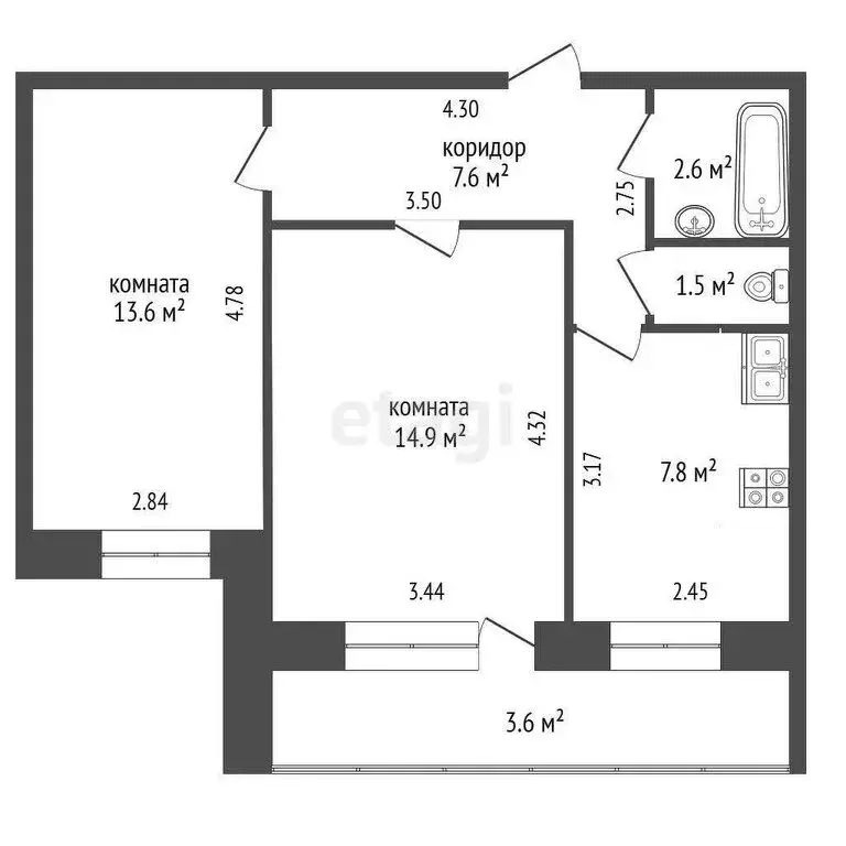 2-комнатная квартира: Стерлитамак, улица Гоголя, 94 (51.4 м) - Фото 0