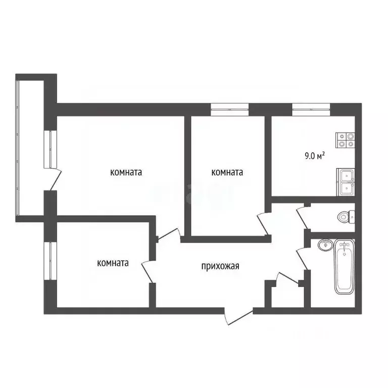 3-к кв. Тюменская область, Тобольск 4-й мкр, 25 (59.1 м) - Фото 1