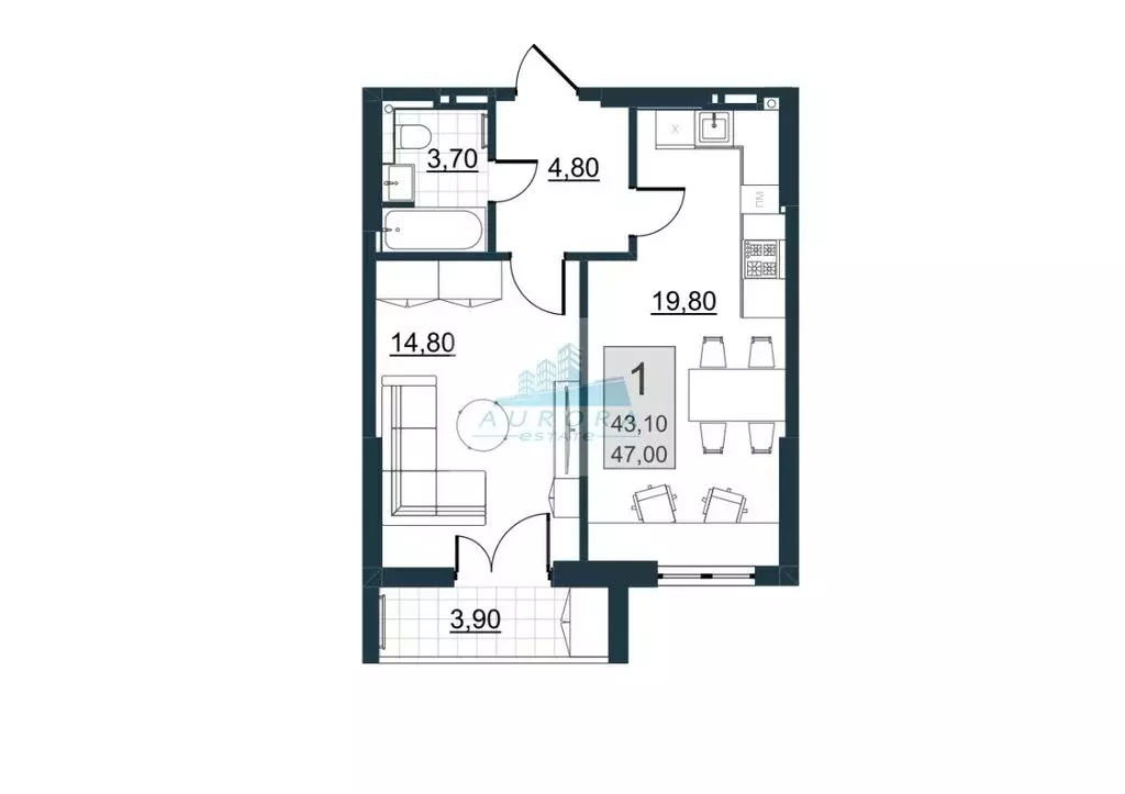 1-комнатная квартира: Саратов, улица имени Виктора Аржаного, 5 (43.1 ... - Фото 1