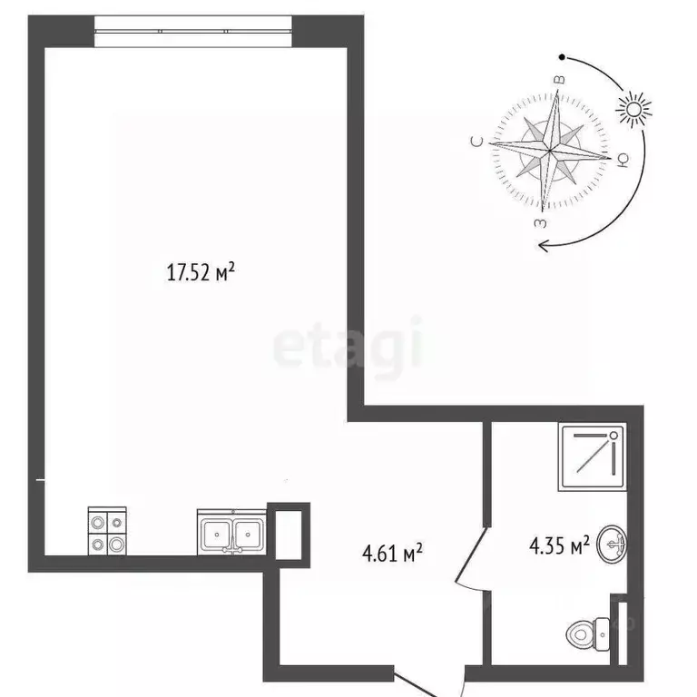 Студия Тюменская область, Тюмень ул. Газовиков, 73к1 (26.1 м) - Фото 2