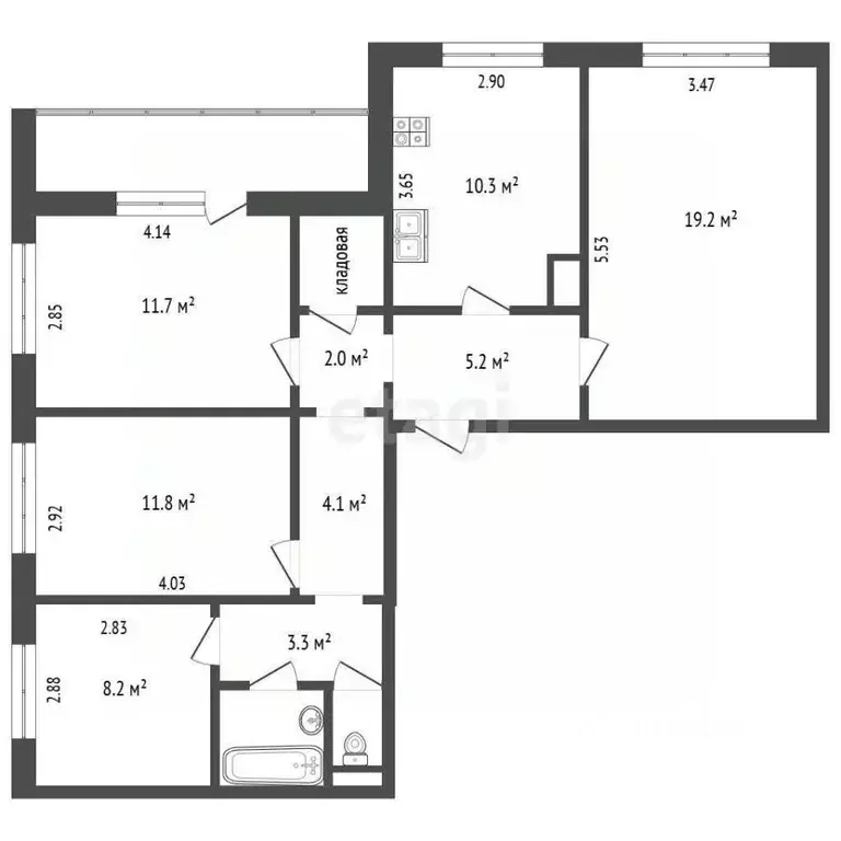 4-к кв. Вологодская область, Вологда Ярославская ул., 17 (81.3 м) - Фото 2