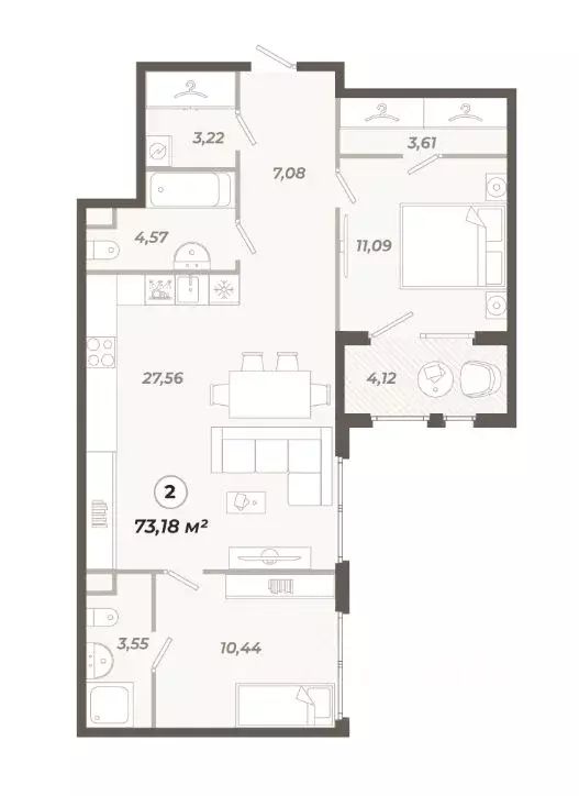 2-к кв. Санкт-Петербург ул. Коли Томчака, 21Д (73.18 м) - Фото 0