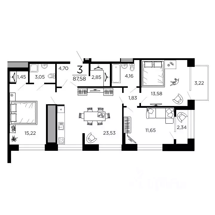 3-к кв. Рязанская область, Рязань ул. 1-я Железнодорожная (87.58 м) - Фото 1